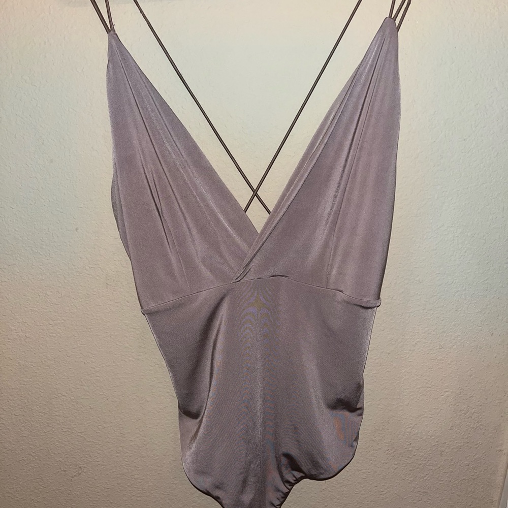 Shinesdar tan low cut bodysuit